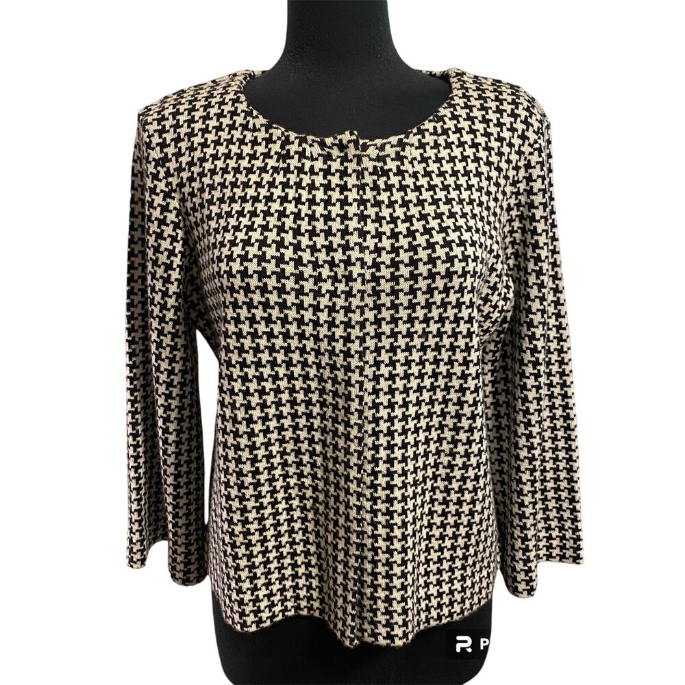 Chadwicks Women's Black/White Houndstooth Knit Snap Closure Cardigan Size Medium